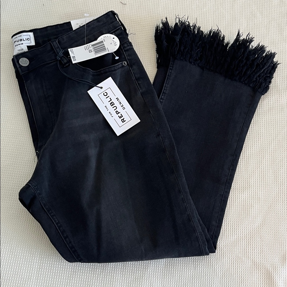 For The Republic Black Denim Fringed Jeans - NEW